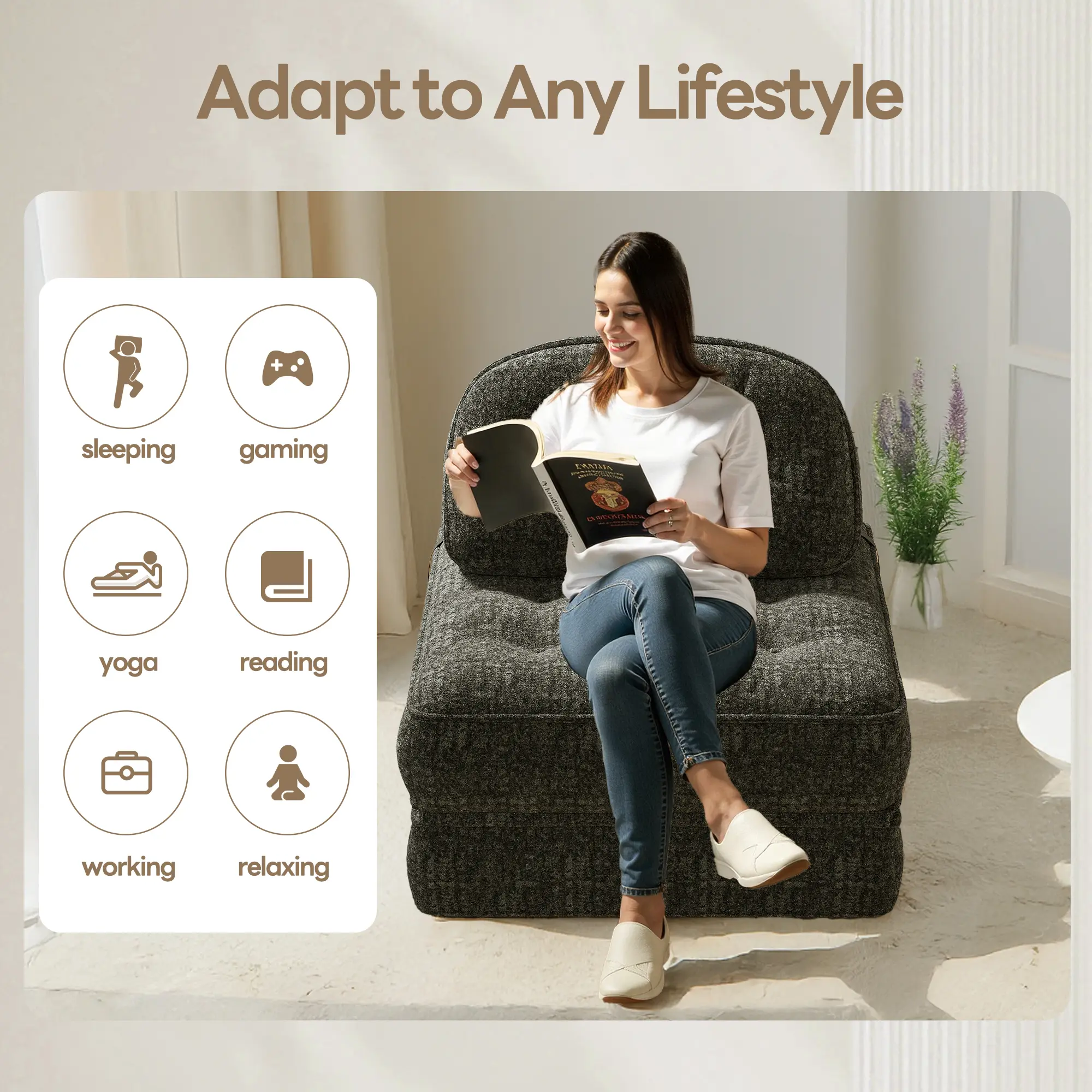 Summervibes Dowinx Foldable Velvet Sofa Bed - Image 6