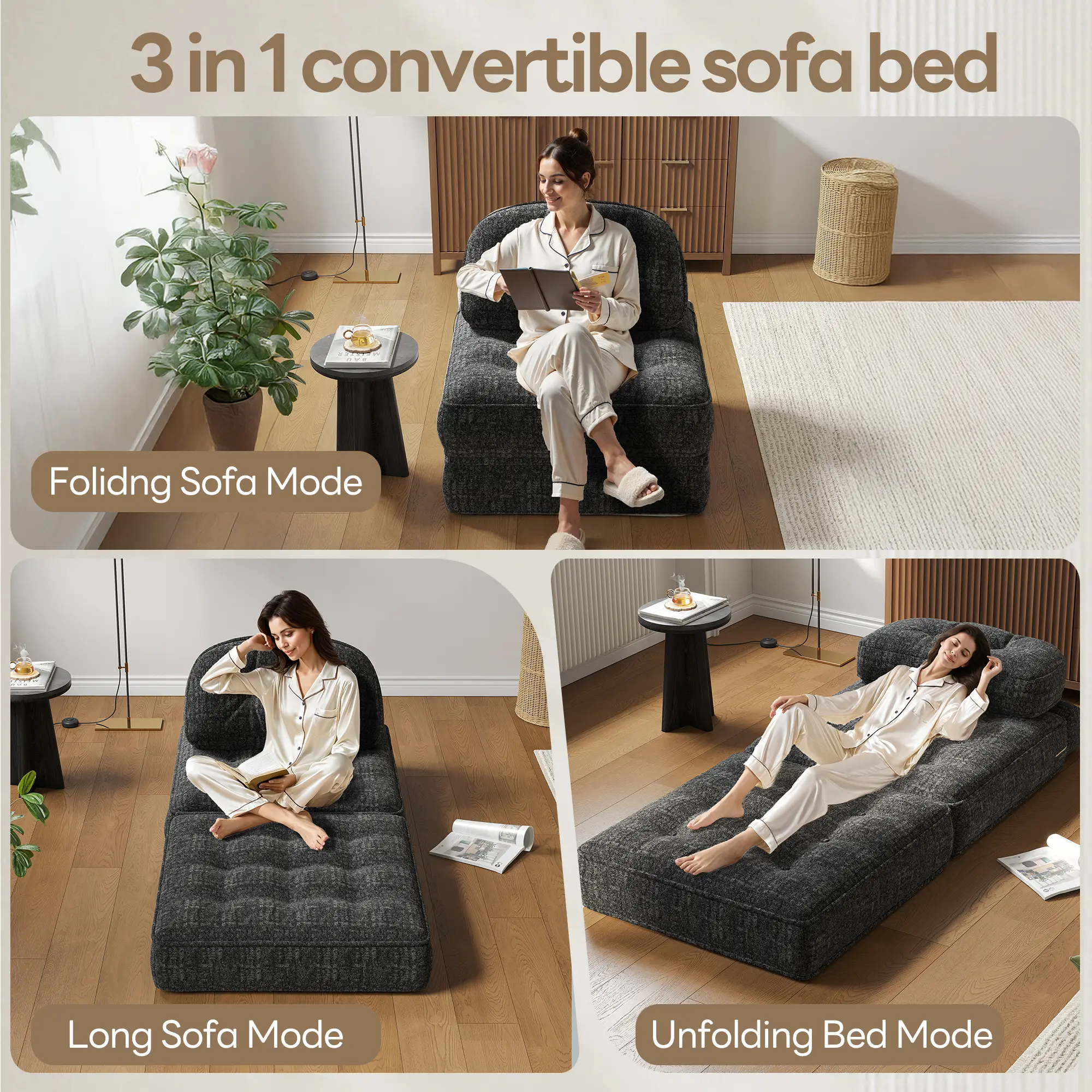 Summervibes Dowinx Foldable Velvet Sofa Bed - Image 2