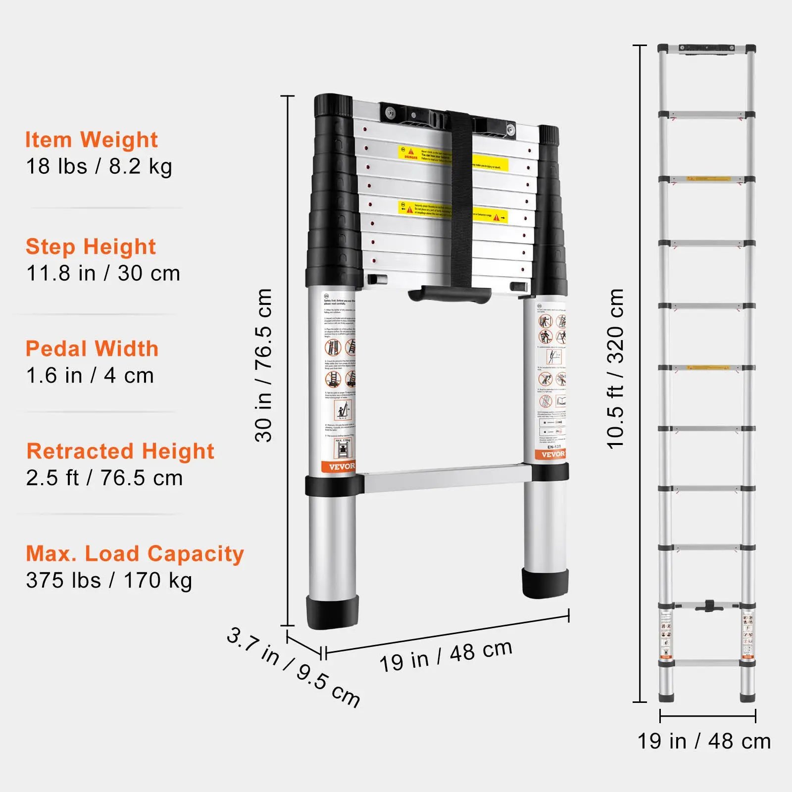 Retraction Collapsible Extension Ladder Capacity with Non-slip Feet - Image 8