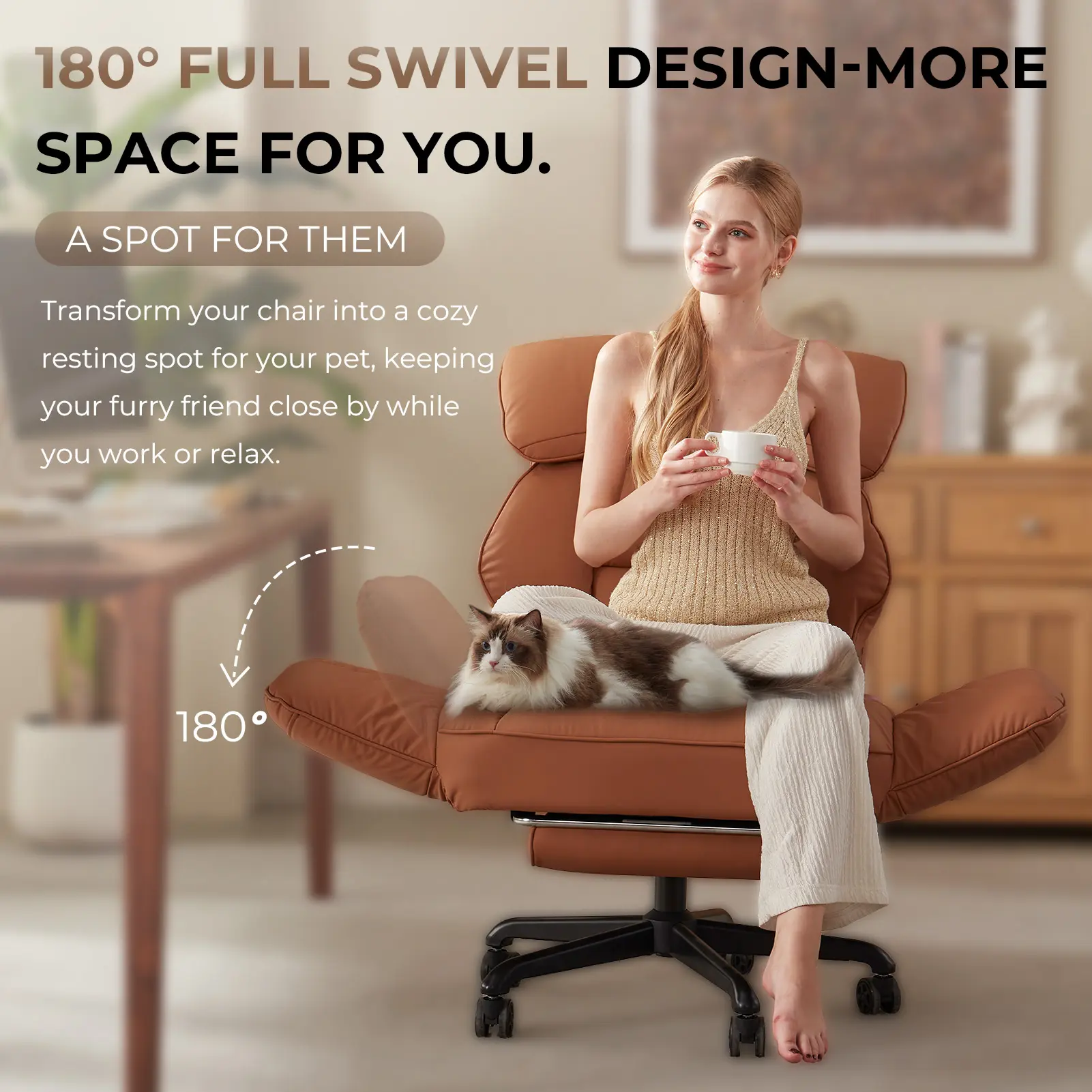 Cross Legged Office Chair with Pivoting Armrests - Image 4