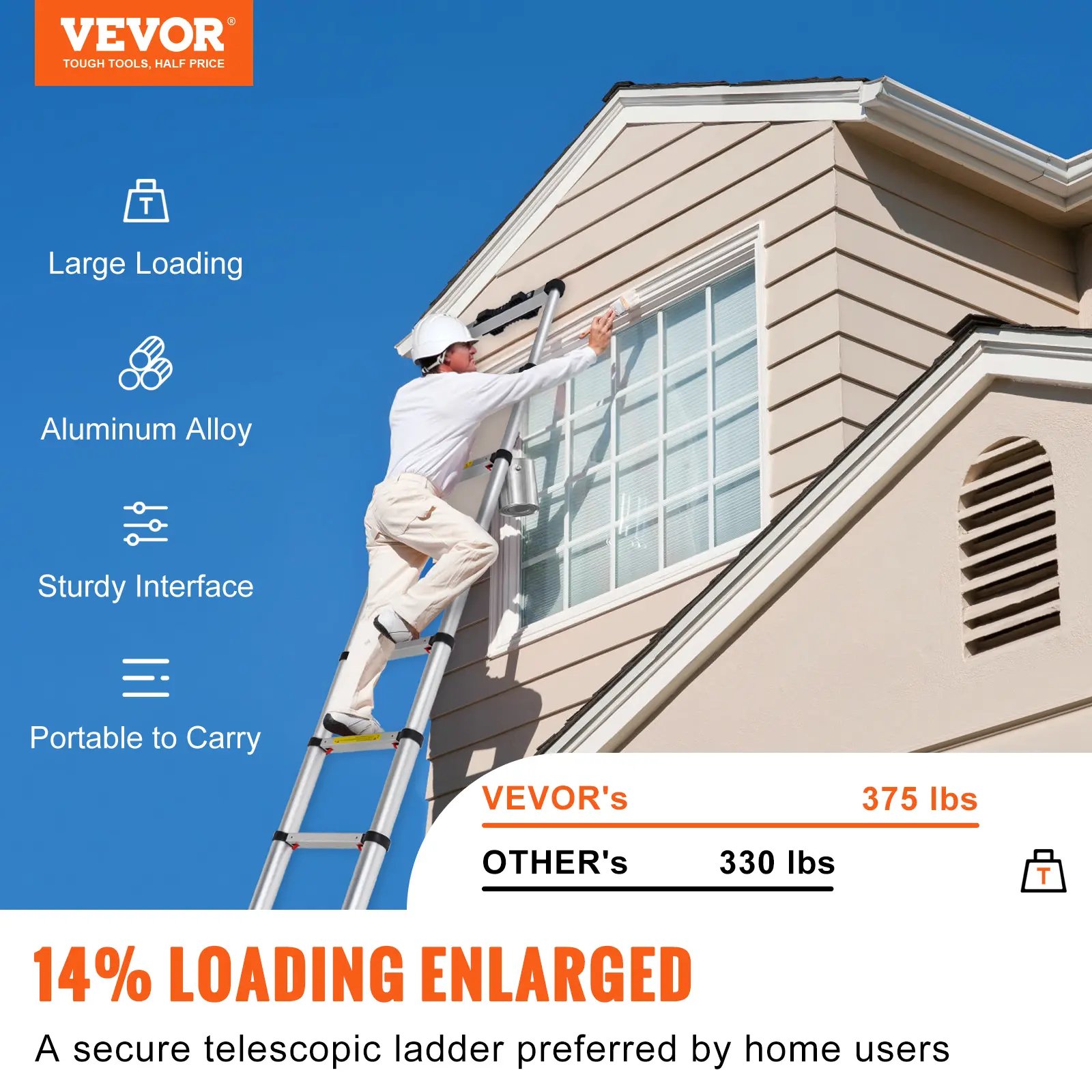 Retraction Collapsible Extension Ladder Capacity with Non-slip Feet - Image 2