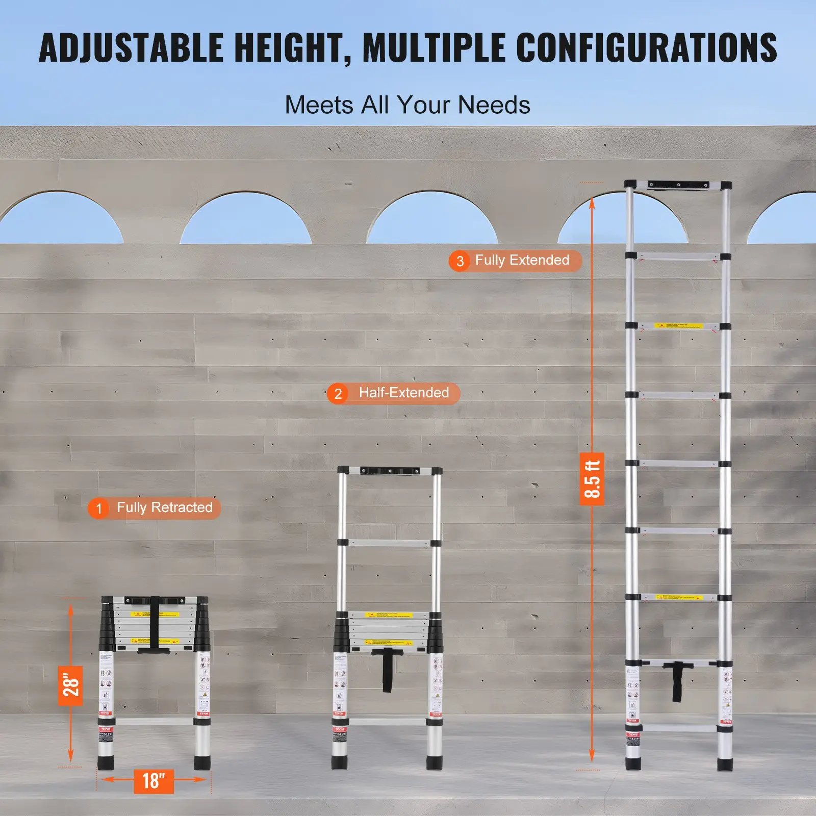 Retraction Collapsible Extension Ladder Capacity with Non-slip Feet - Image 3