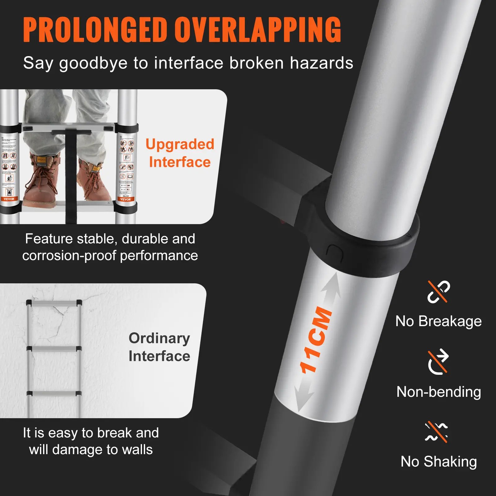 Retraction Collapsible Extension Ladder Capacity with Non-slip Feet - Image 7