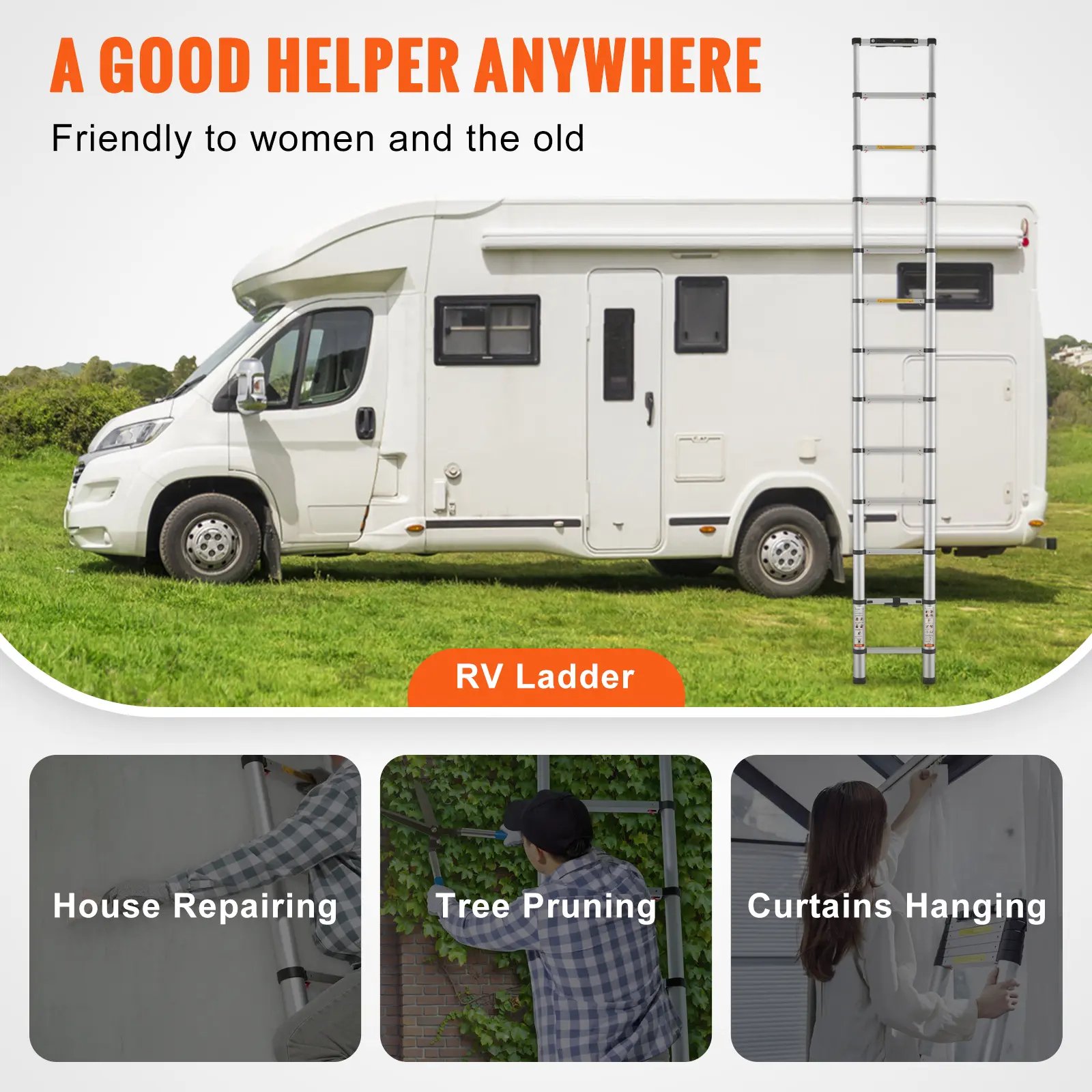 Retraction Collapsible Extension Ladder Capacity with Non-slip Feet - Image 4
