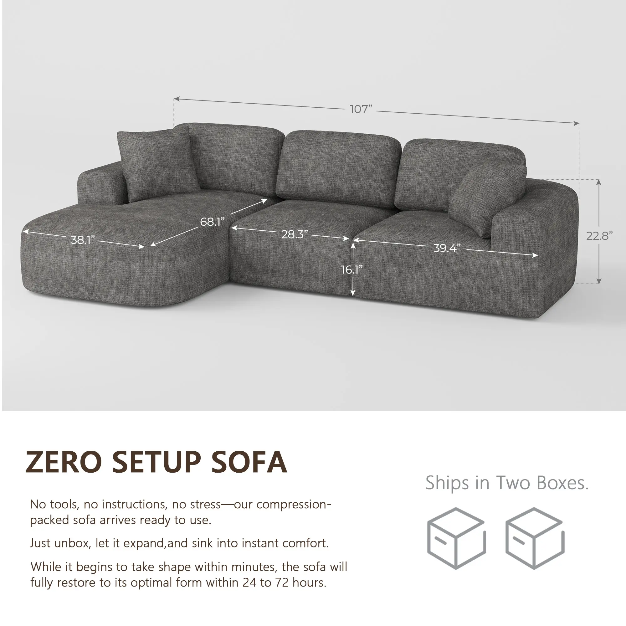 107'' Modular Sectional Sofa Couch with Chaise - Image 7