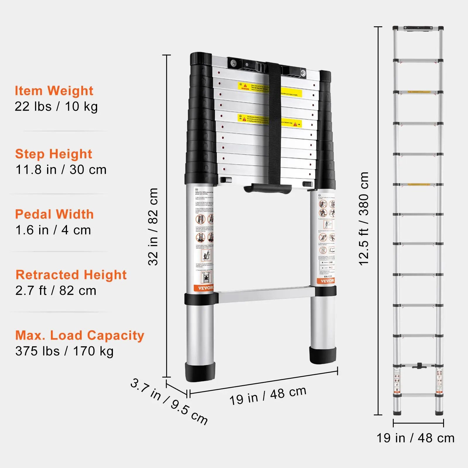 Retraction Collapsible Extension Ladder Capacity with Non-slip Feet - Image 9