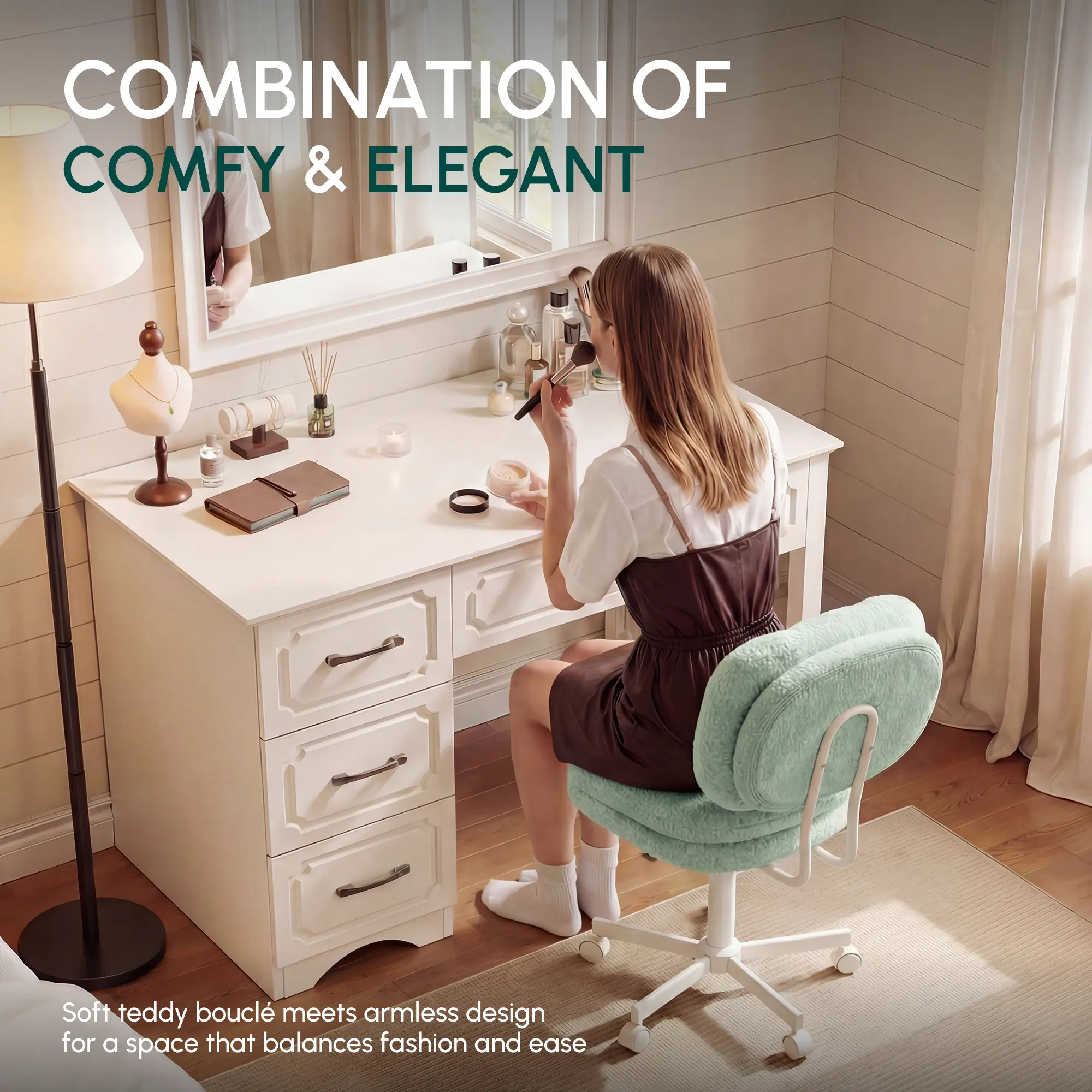 Small Vanity Chair with Wheels - Image 2