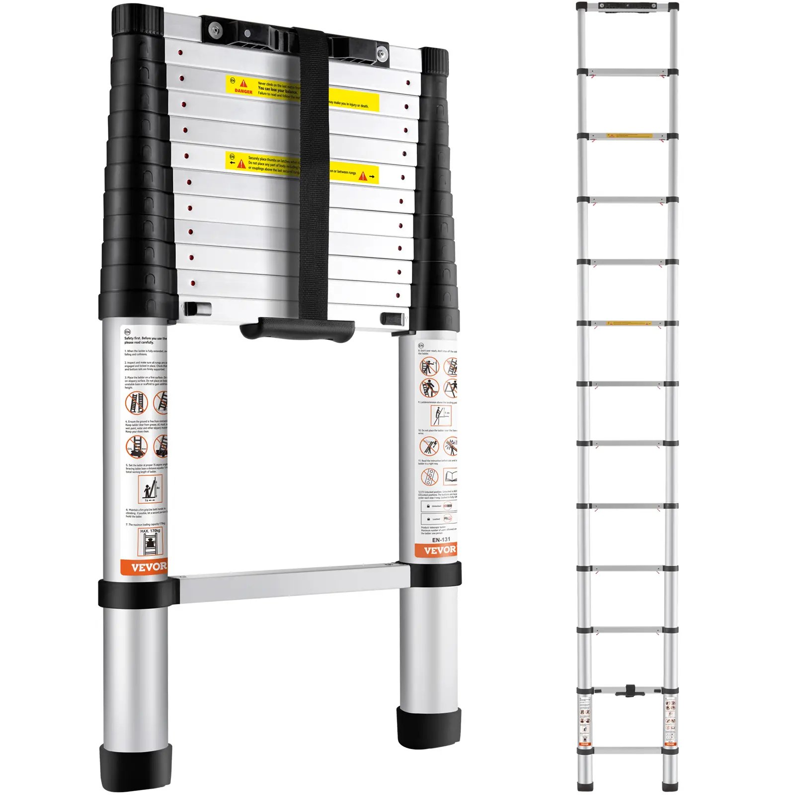 Retraction Collapsible Extension Ladder Capacity with Non-slip Feet