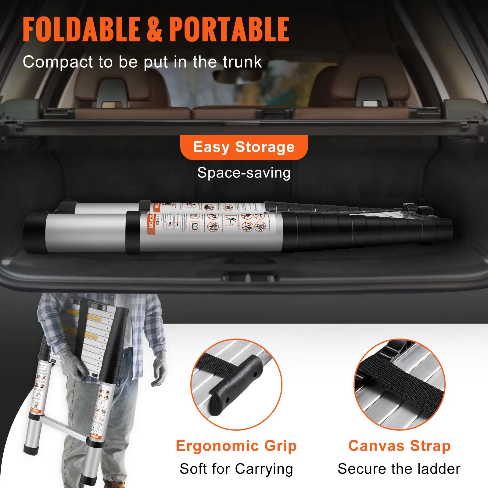 Retraction Collapsible Extension Ladder Capacity with Non-slip Feet - Image 5